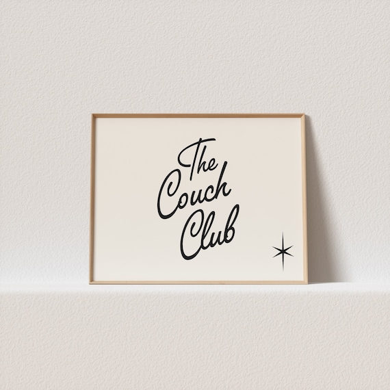 Retro Couch Club Poster, Horizontal Typography Art
