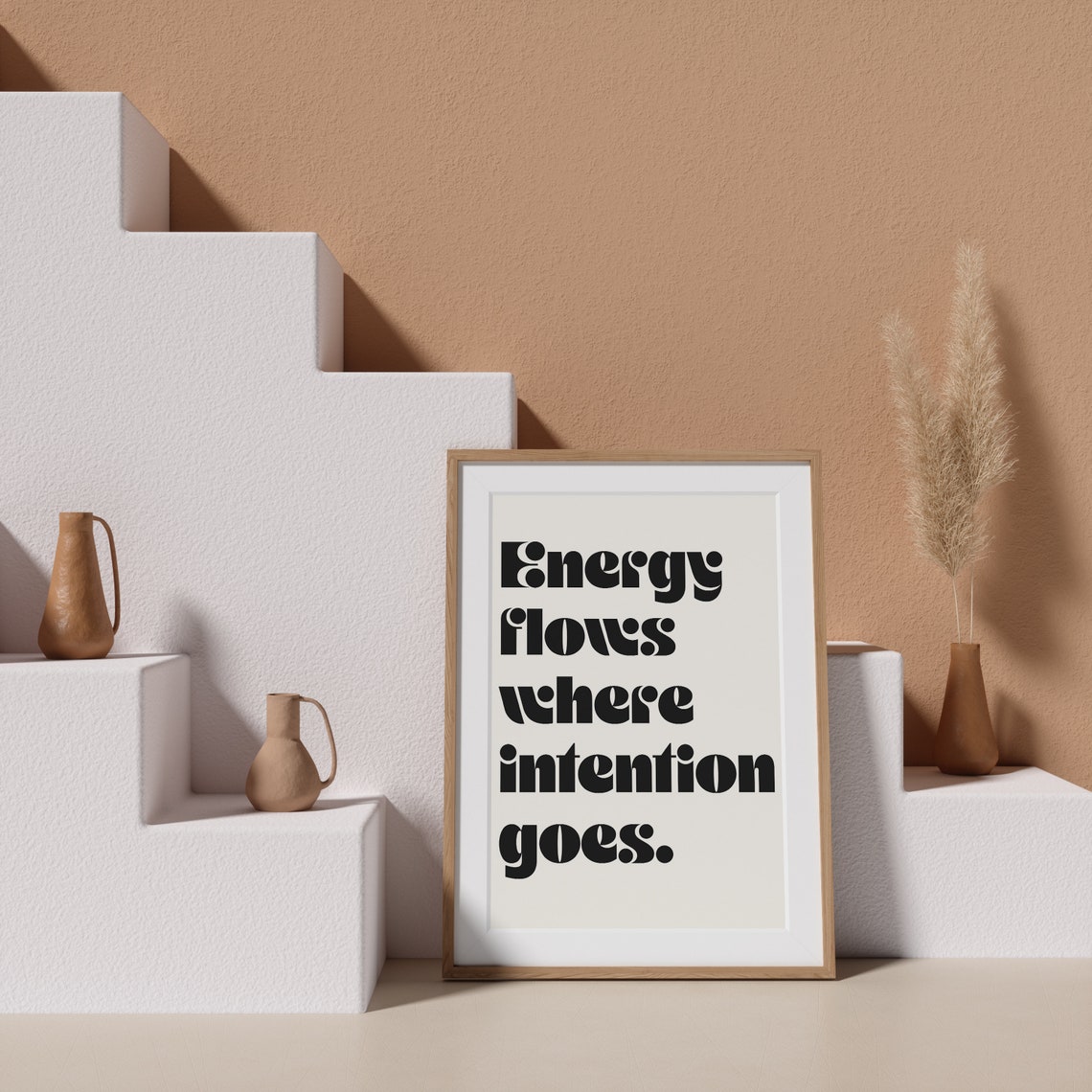 Energy Flows Where Intention Goes Retro Mindset Cream Poster - Image 4