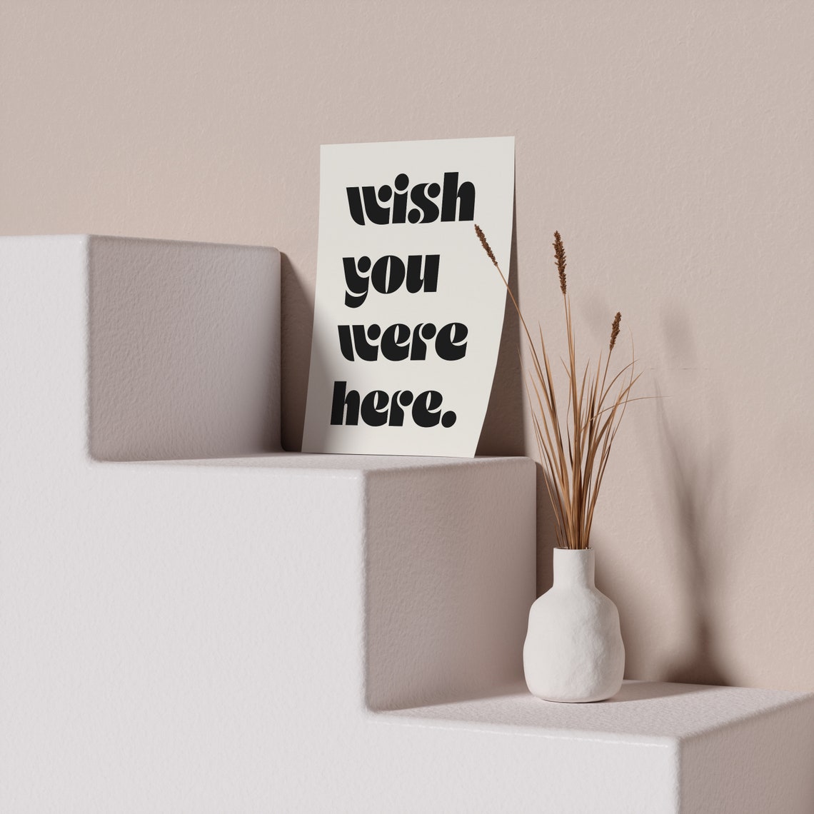 Wish You Were Here Bold Retro Black Type Nostalgic Quote Art Print - Image 3