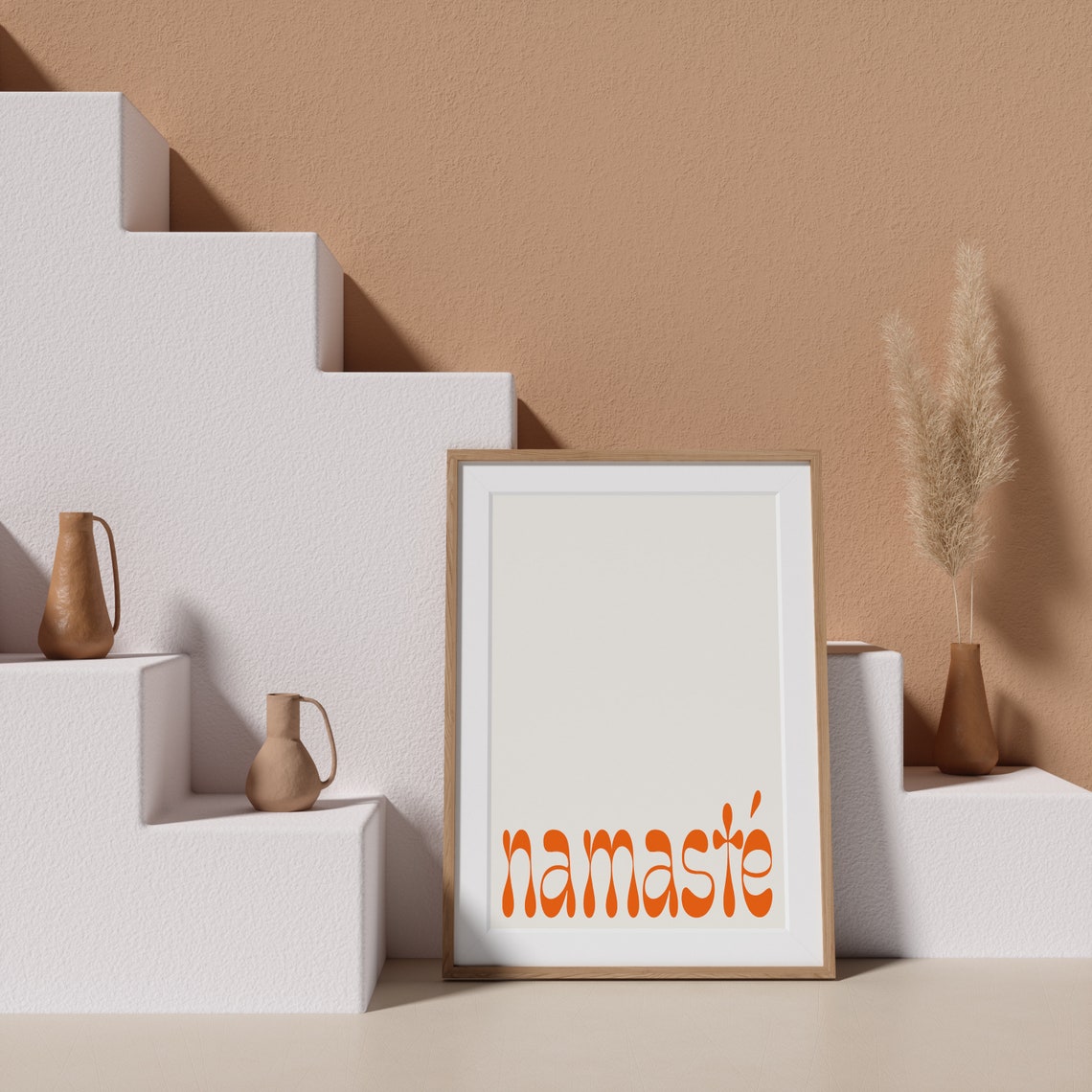 Namaste Orange Retro Wavy Yoga Studio Inspired Cream Wall Poster - Image 4