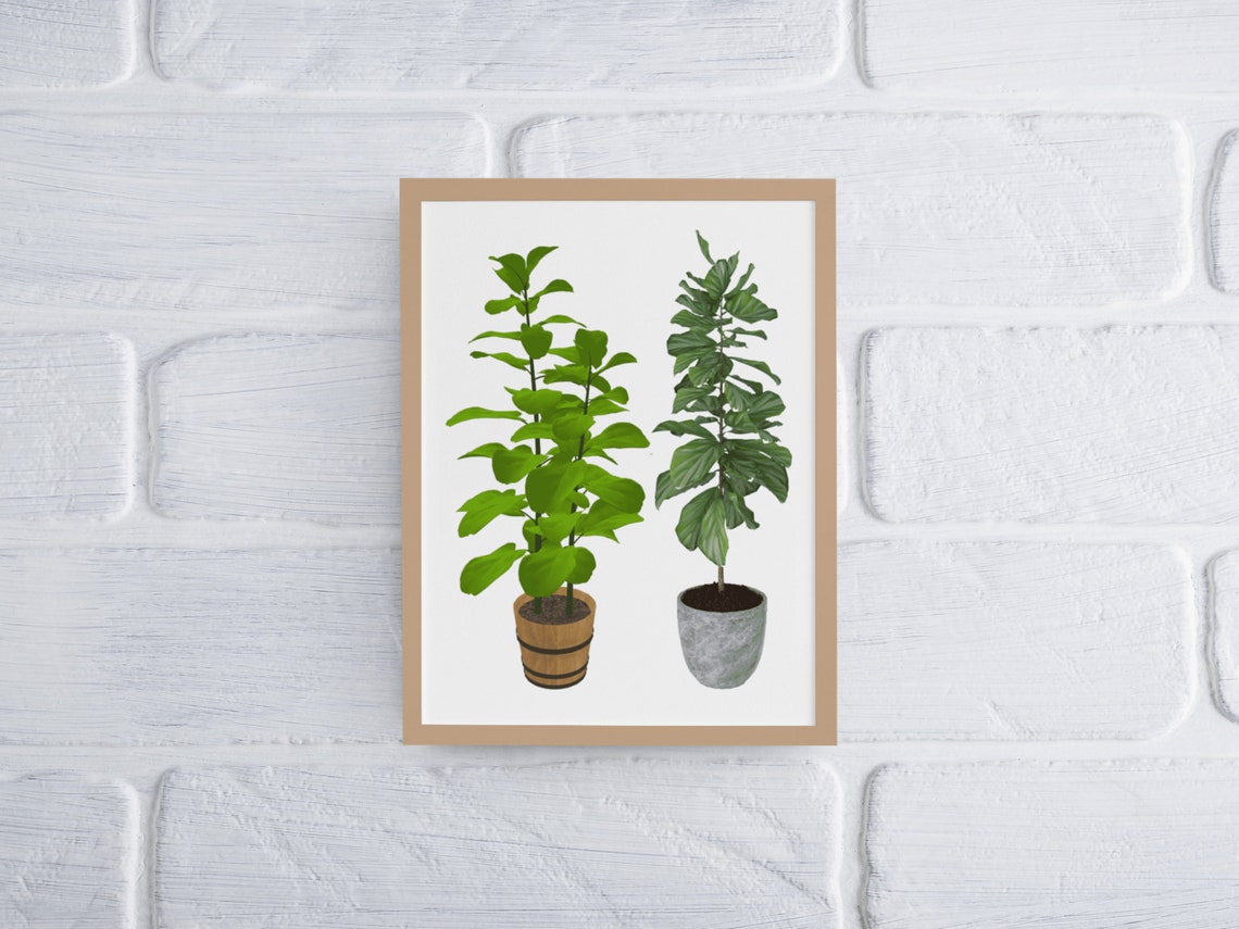 House Plant Art Two Potted Plants Watercolor Botanical Leaf Poster - Image 3