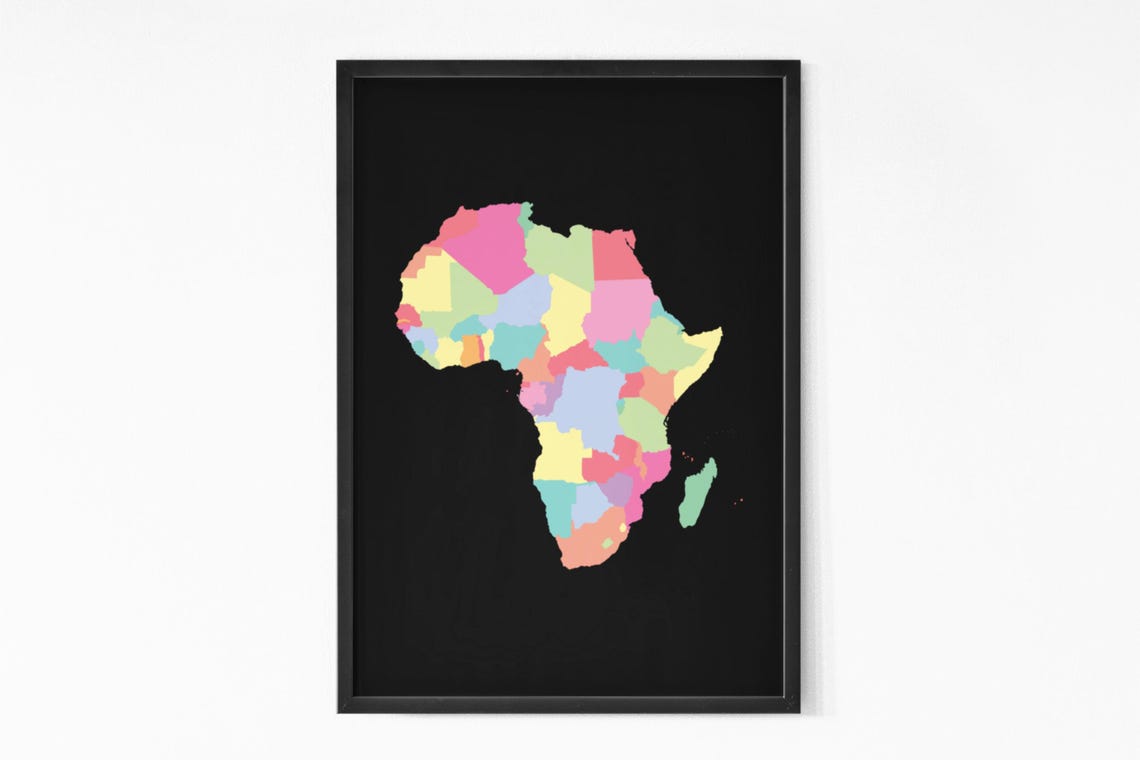 Africa Pastel Country Map Black Background Modern Decor Poster - Image 2