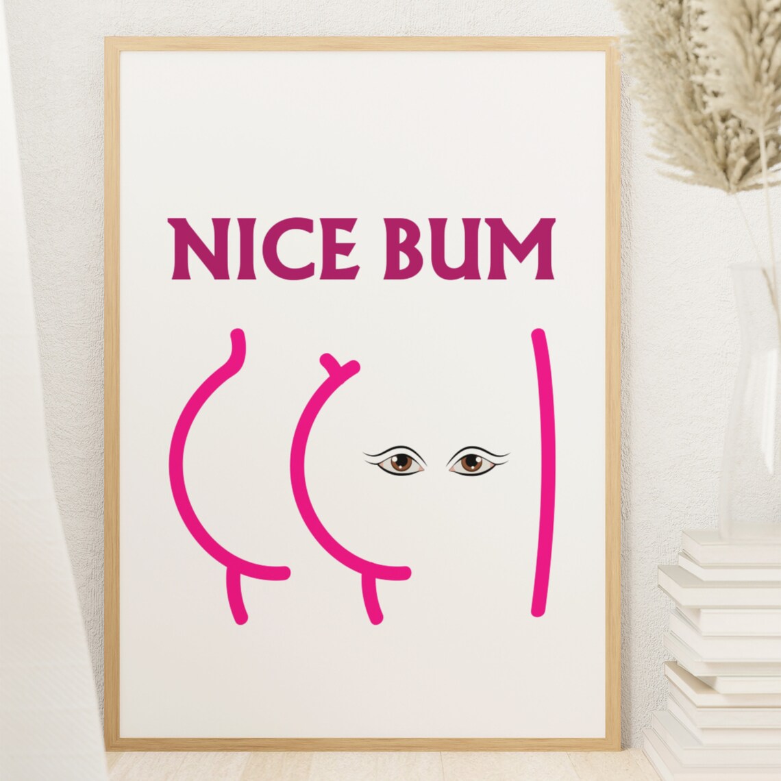 Nice Bum Magenta Bold Minimalist Line Art Cheeky Bathroom Poster - Image 6