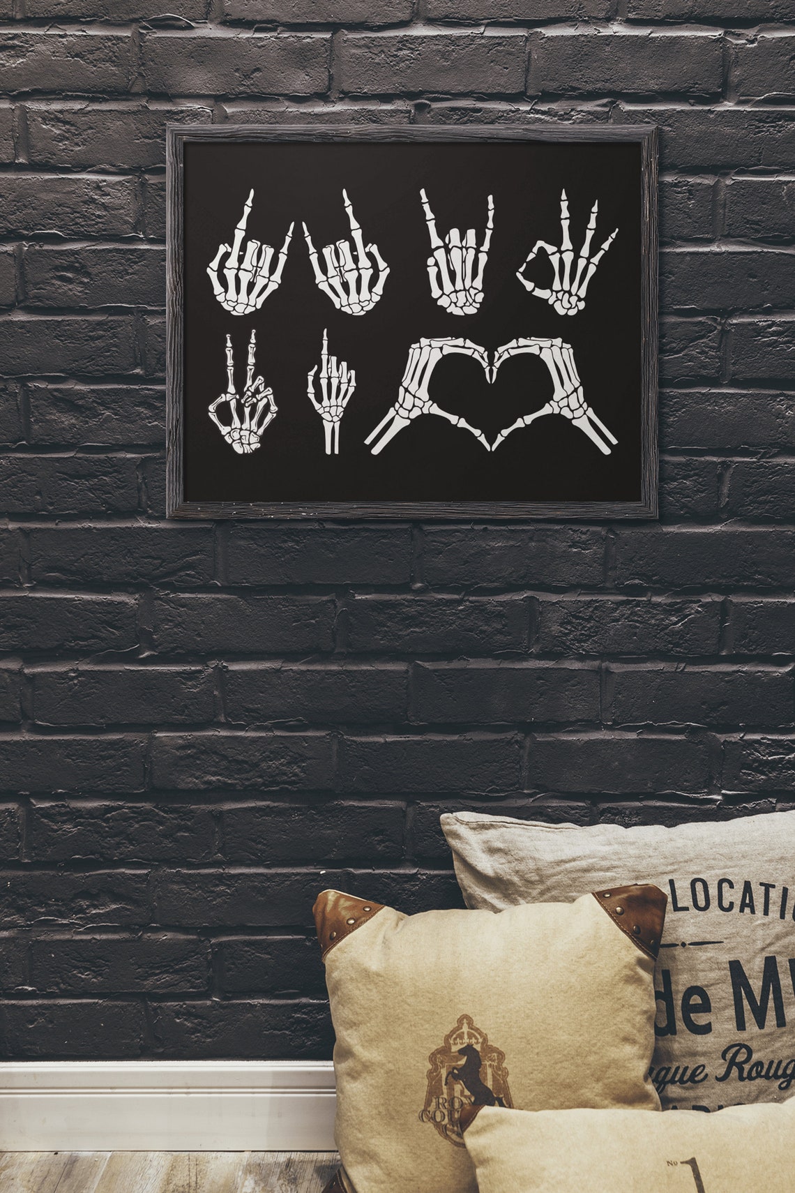 Skeleton Hands Making Hand Signs Black Funny Anatomy Wall Poster - Image 6