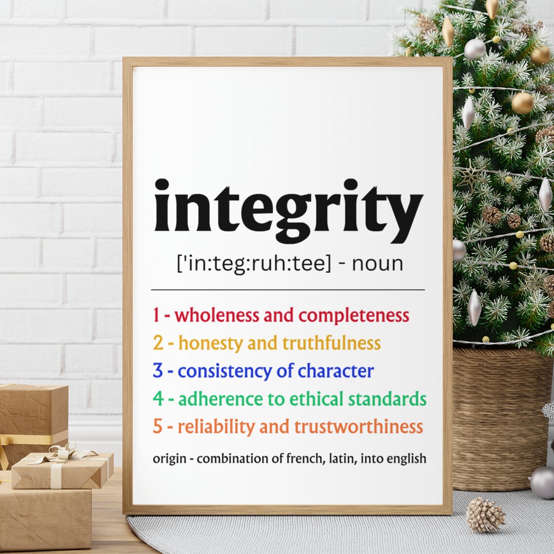 Integrity Definition Poster Colorful Motivational Office Wall Decor