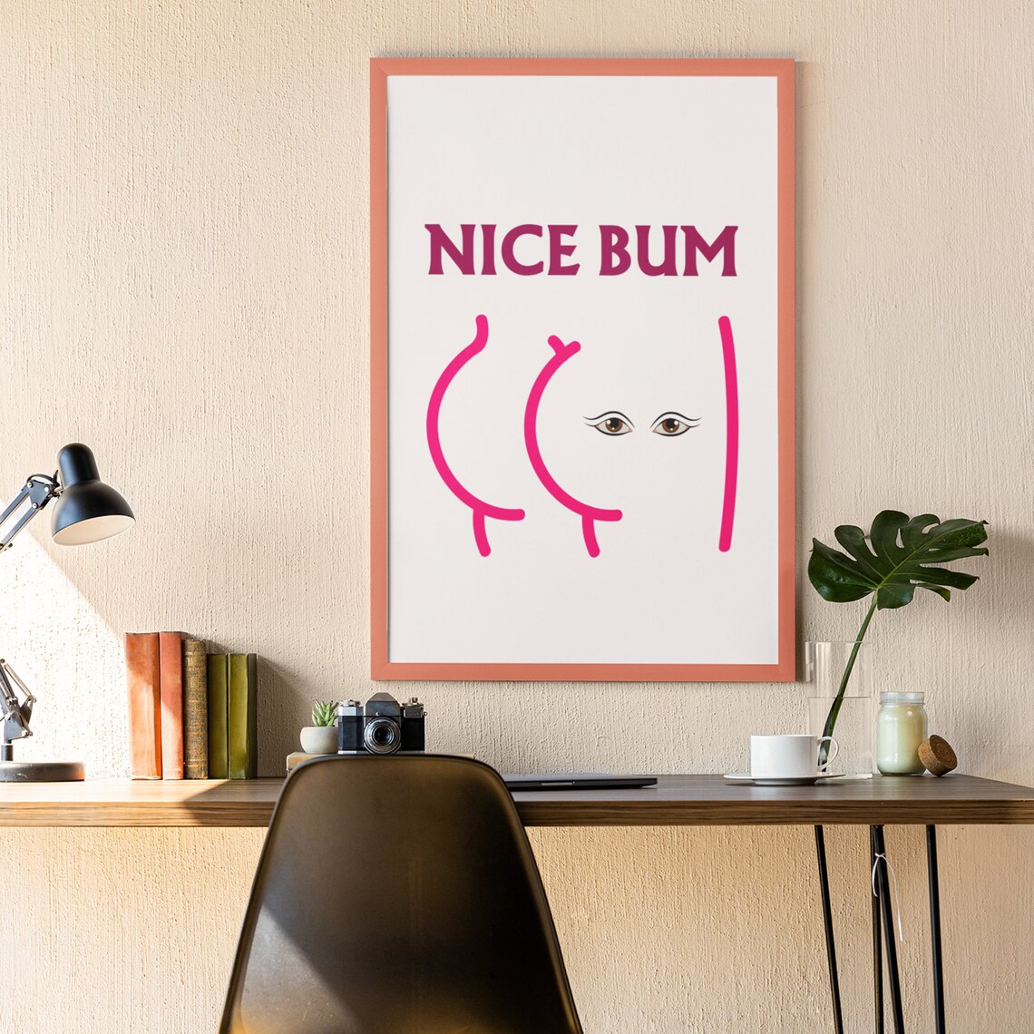 Nice Bum Magenta Bold Minimalist Line Art Cheeky Bathroom Poster - Image 4