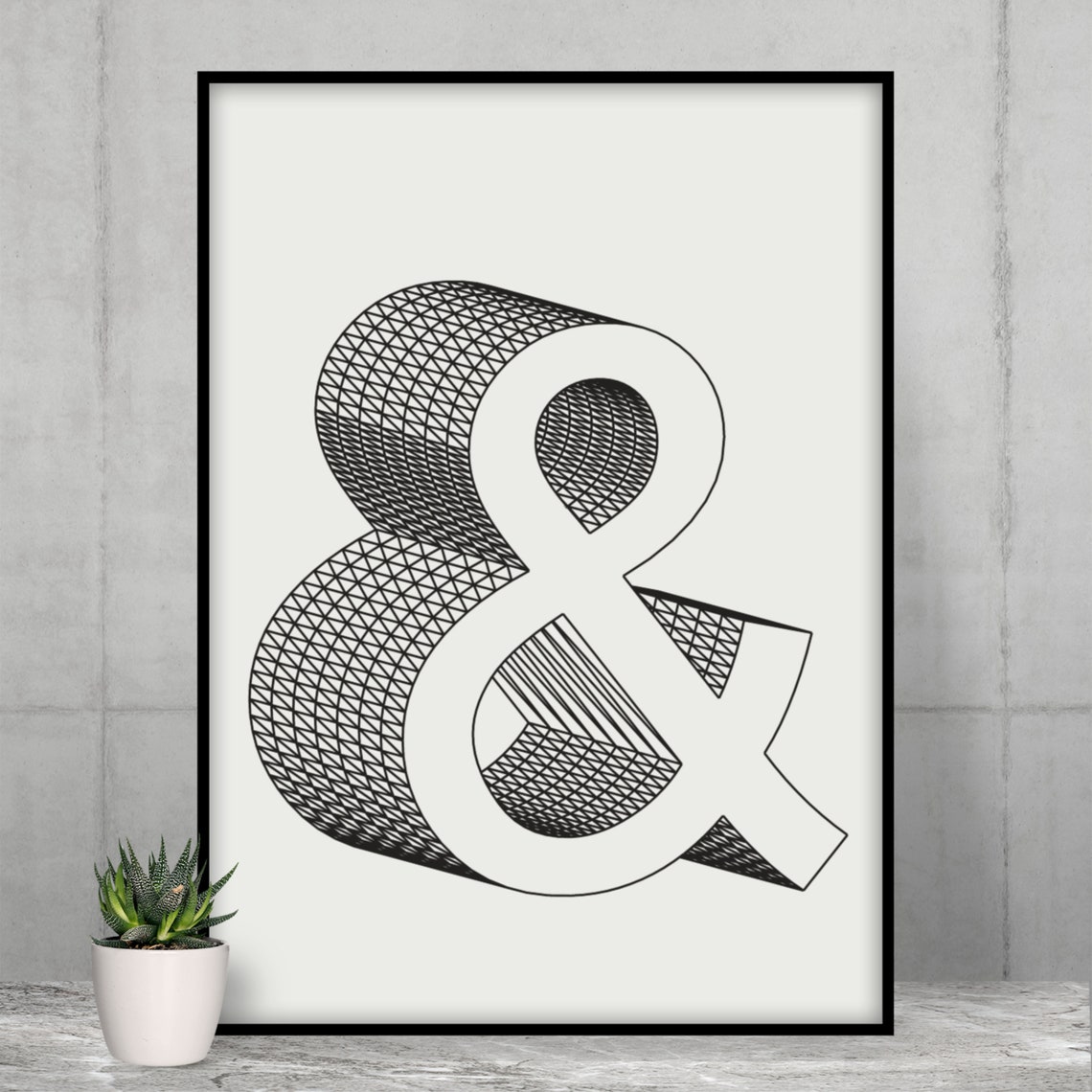 Ampersand Typography 3D Wireframe Modern Minimalist Black White Poster - Image 9