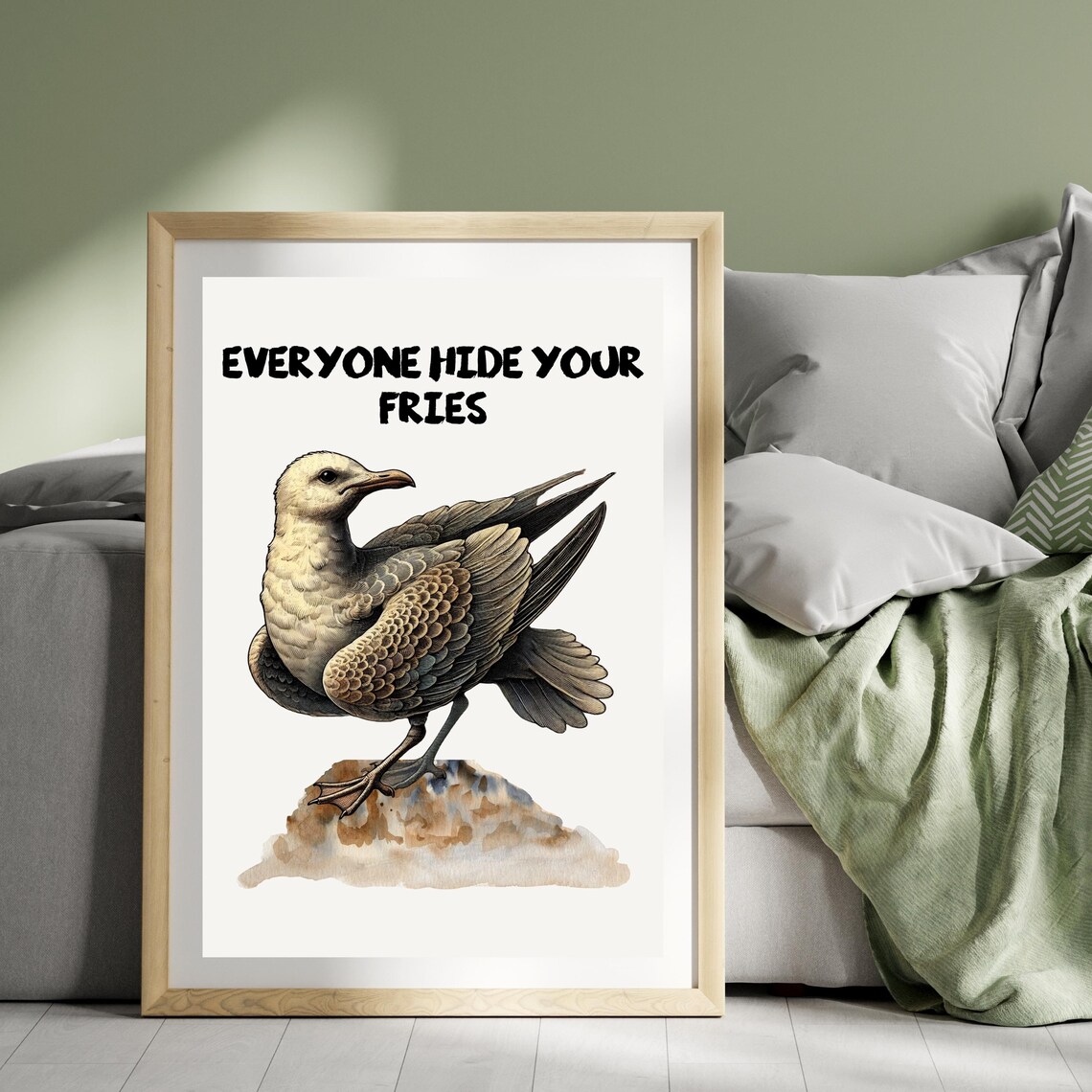 Everyone Hide Your Fries Funny Seagull Beach Bird Humor Poster - Image 5
