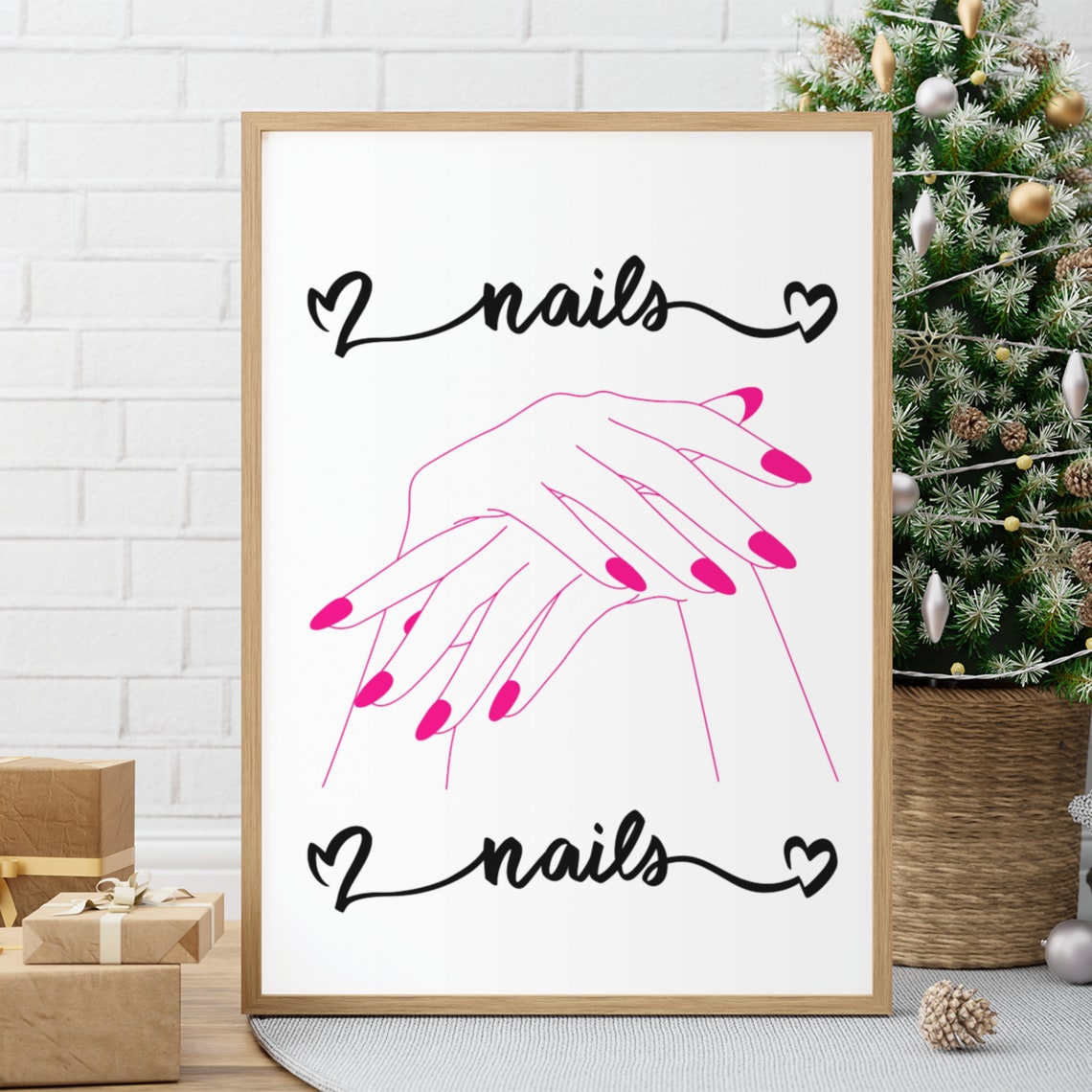 Nails Script Heart Line Art Hands Pink Manicure Salon Decor Poster - Image 8