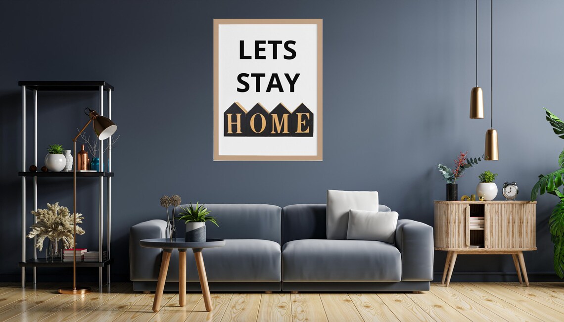Lets Stay Home Sign Print Minimalist Typography Print Poster - Image 4
