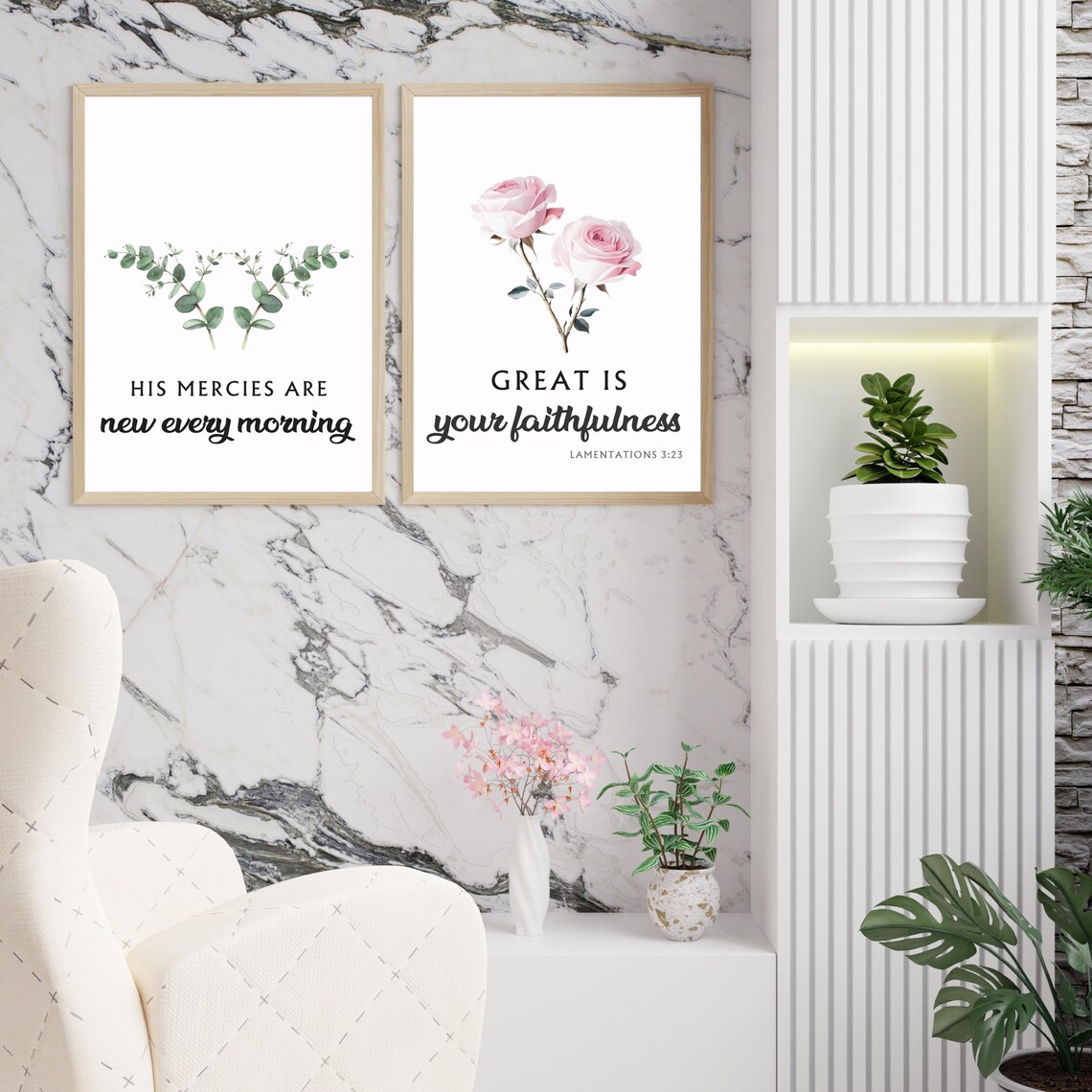Great Is Thy Faithfulness Lamentations 3:23 Botanical Set Poster - Image 4