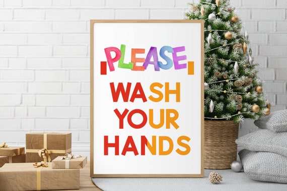 Rainbow Colors Please Wash Your Hands Bathroom Print