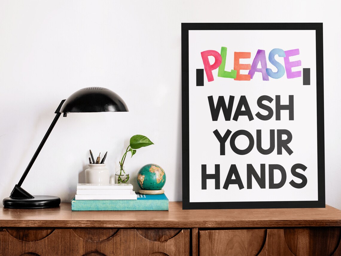 Please Wash Your Hands Colorful Lettering Kids Bathroom Poster - Image 5