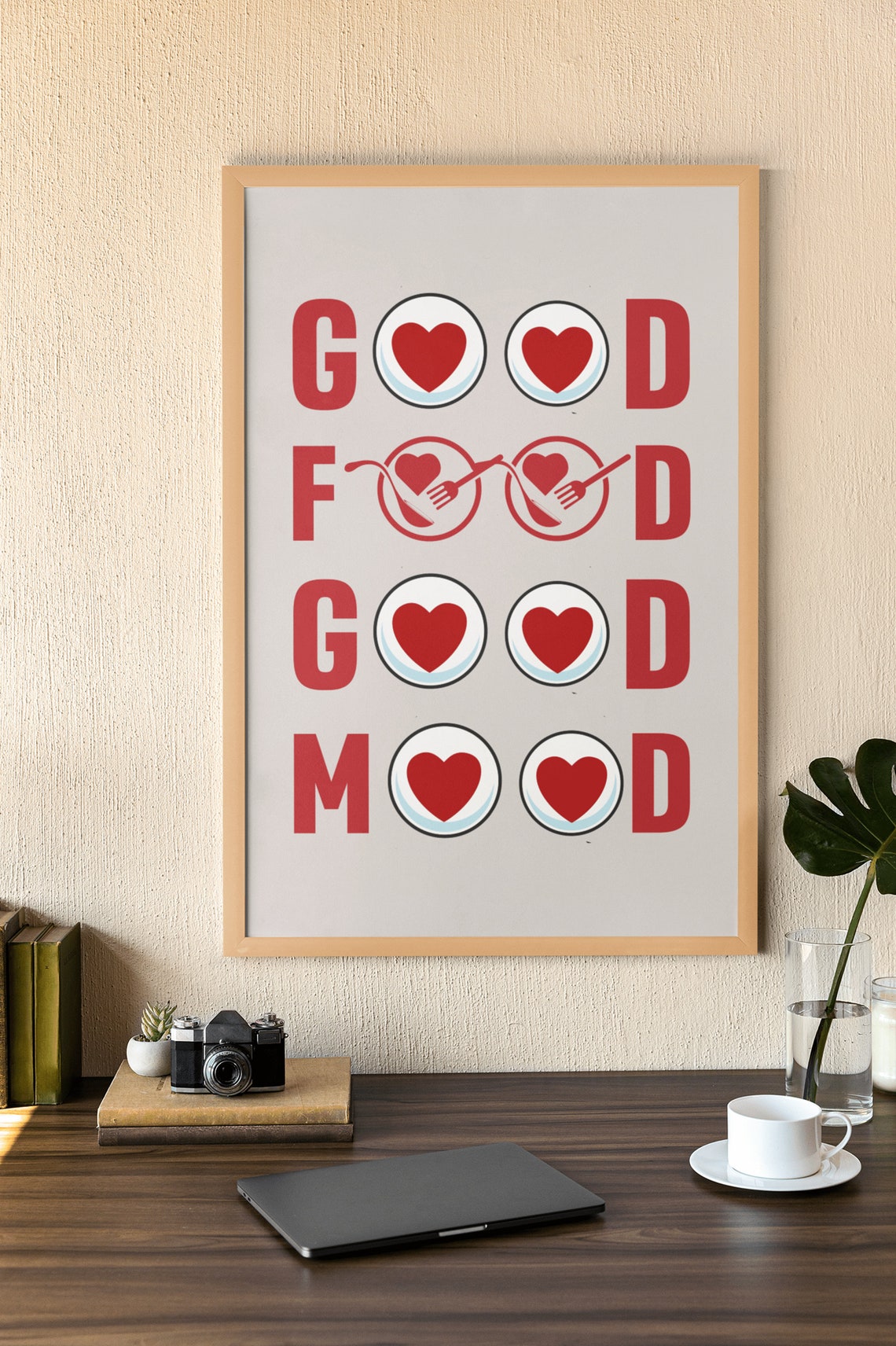 Good Food Good Mood Hearts Kitchen Typography Fun Poster Decor - Image 3