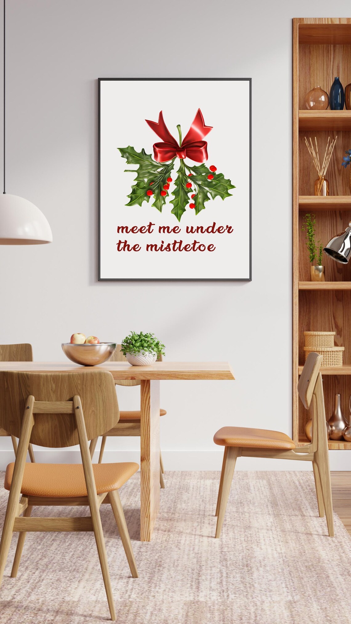 Meet Me Under The Mistletoe Holly Red Bow Christmas Holiday Poster - Image 2