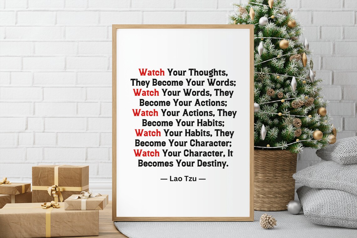 Watch Your Thoughts Lao Tzu Quote Inspirational Typography Poster - Image 3