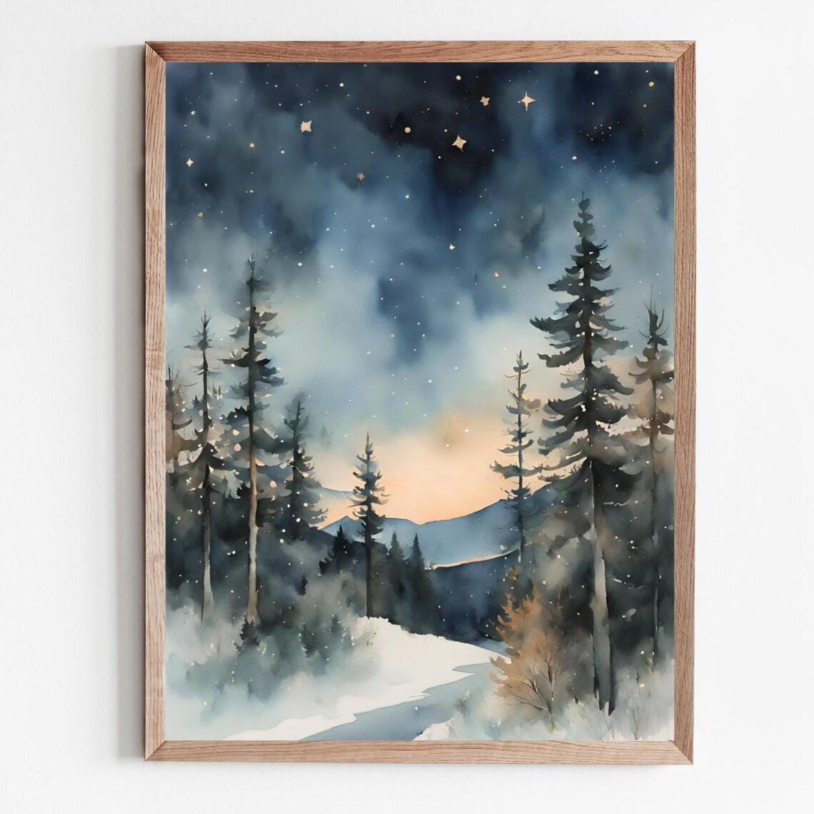 Night Sky Snowy Forest Appalachian Mountains Art Print