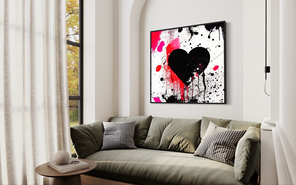 Black Heart Graffiti Splatter Art Poster in Pink Red and White - Image 4