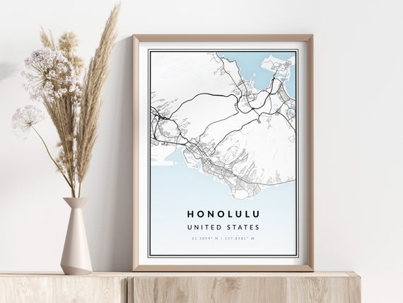 Honolulu City Map Print Poster Wall Art Geographic