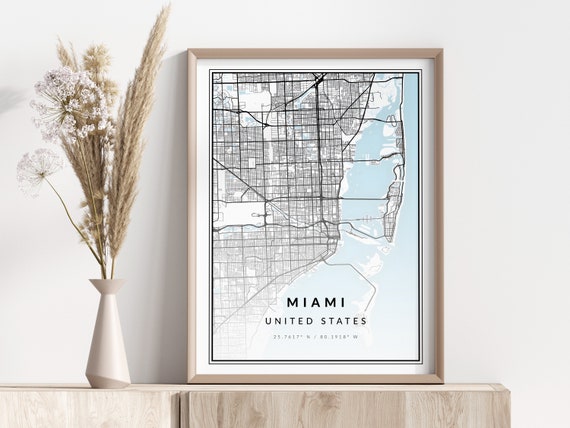 Miami City Map Print Poster Wall Art Geographic