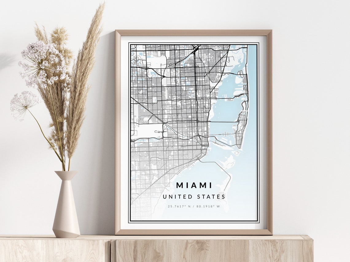 Miami City Map Print Poster Wall Art Geographic