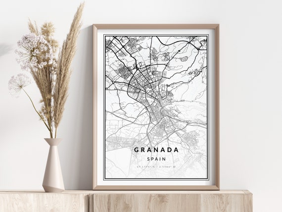 Granada City Map Print Poster Wall Art Geographic