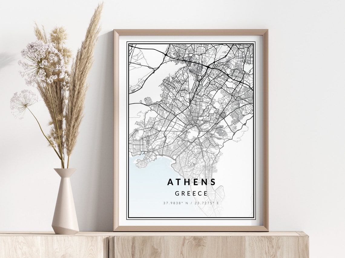 Athens City Map Print Poster Wall Art Geographic