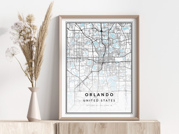 Orlando City Map Print Poster Wall Art Geographic