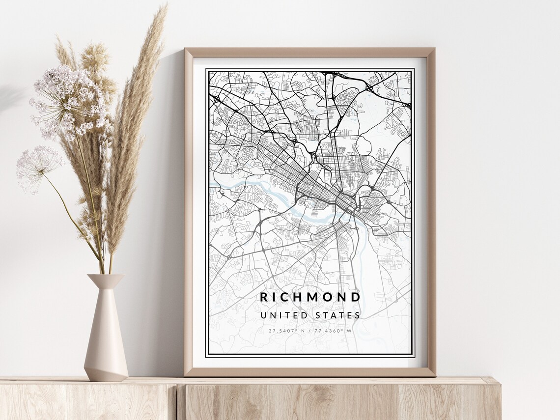 Richmond United States City Map Black Street Lines Minimalist Poster