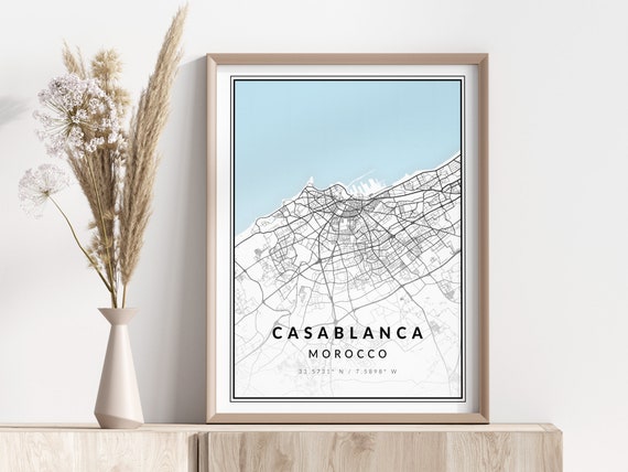 Casablanca Map Print Poster Wall Art Geographic