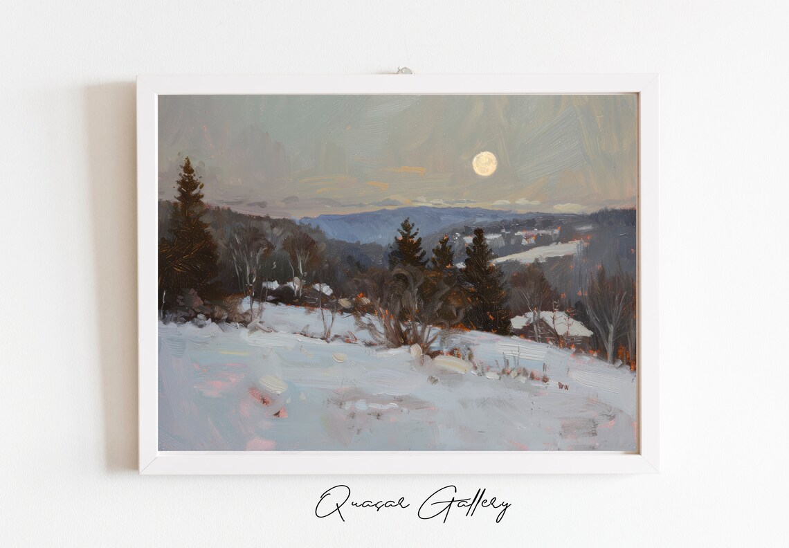 Moonlit Landscape Painting, Rural Night Scene - Image 2