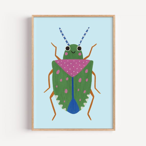 Colorful Bug Rolled Poster Whimsical Insect Wall Art For Kids Room Playroom Nursery Decor Natureinspired Print