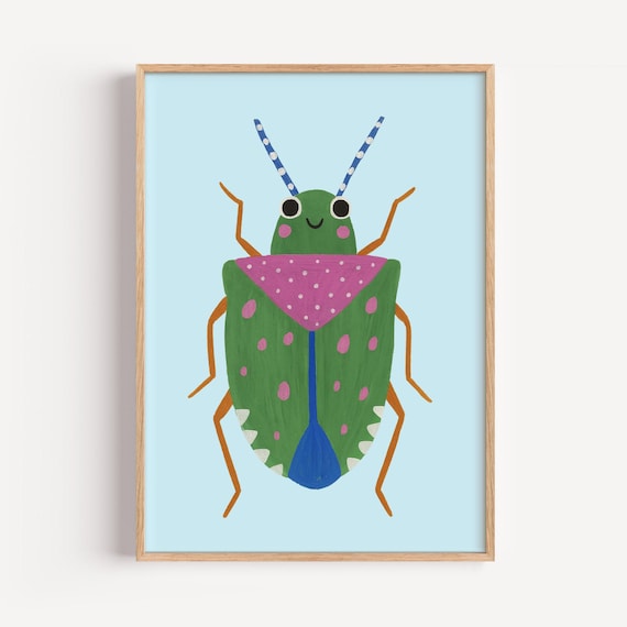 Smiling Cartoon Bug Poster Whimsical Insect Art for Kids Room Nursery Wall Decor