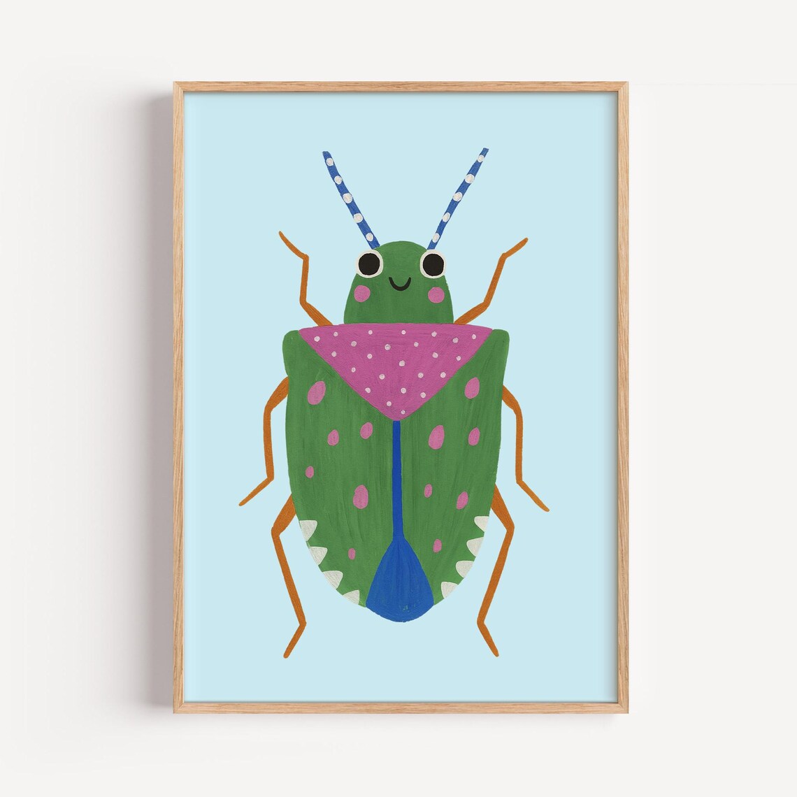 Smiling Cartoon Bug Poster Whimsical Insect Art for Kids Room Nursery Wall Decor