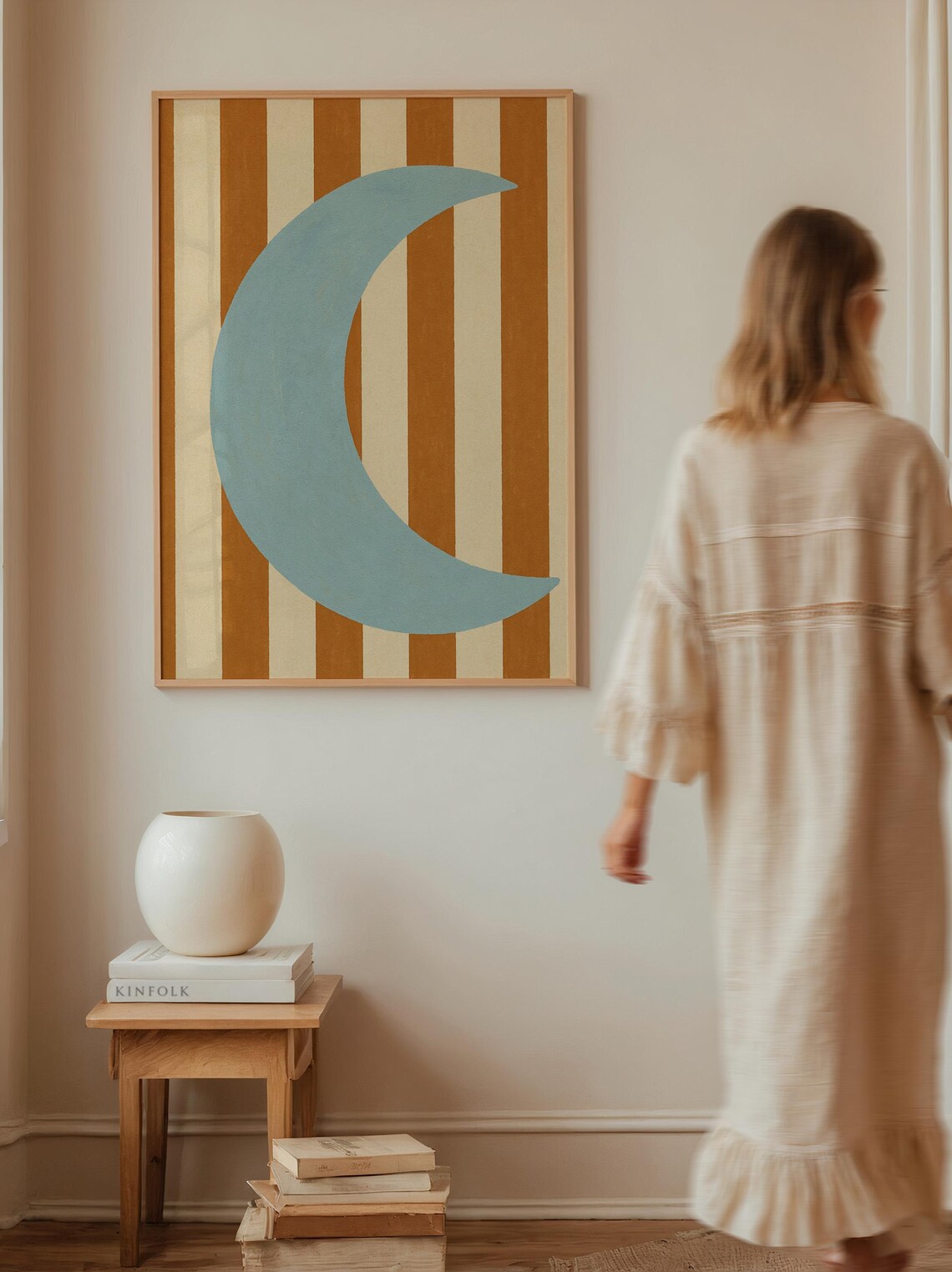 Blue Crescent Moon Nursery Art Minimalist Poster