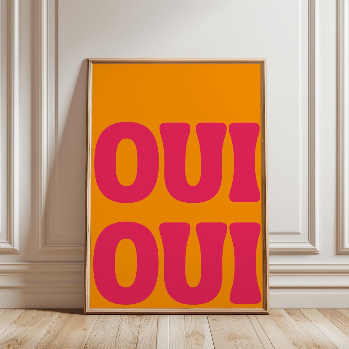 Bold Oui Oui French Typography Hot Pink On Orange Modern Wall Art