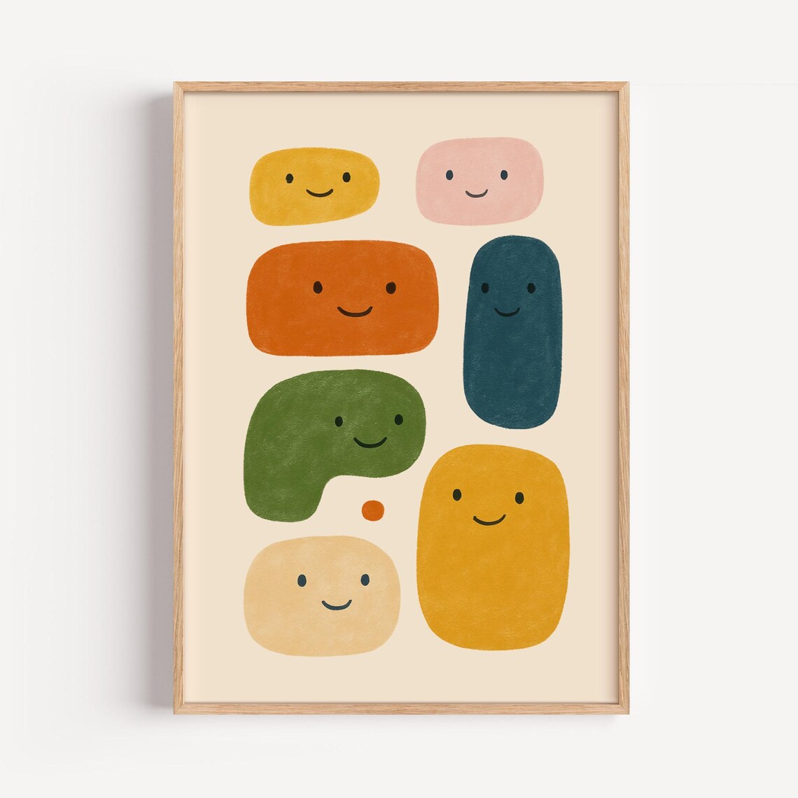 Smiling Happy Blob Shapes Colorful Abstract Kids Room Art Poster