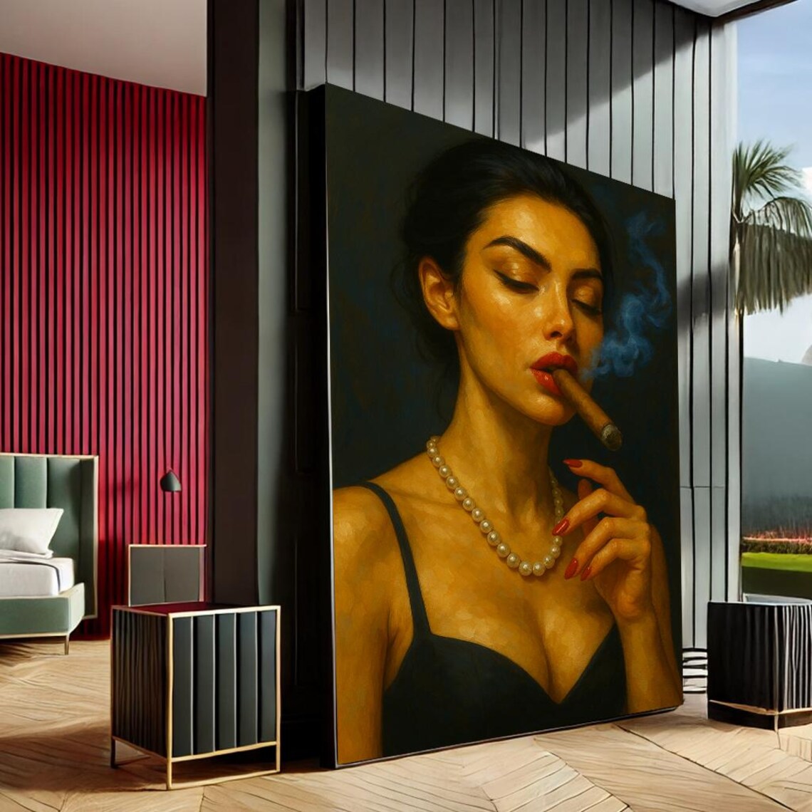 Empowering Woman Cigar Pearl Necklace Vintage Glamour Noir Portrait Poster