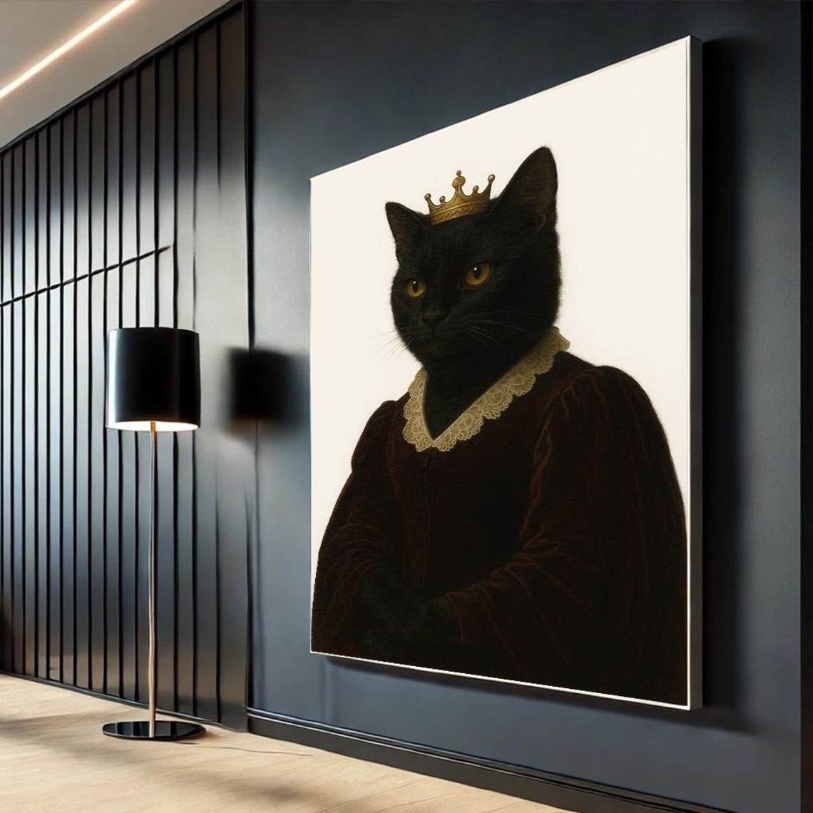 Majestic Black Cat Royal Portrait Crown Whimsical Regal Pet Poster
