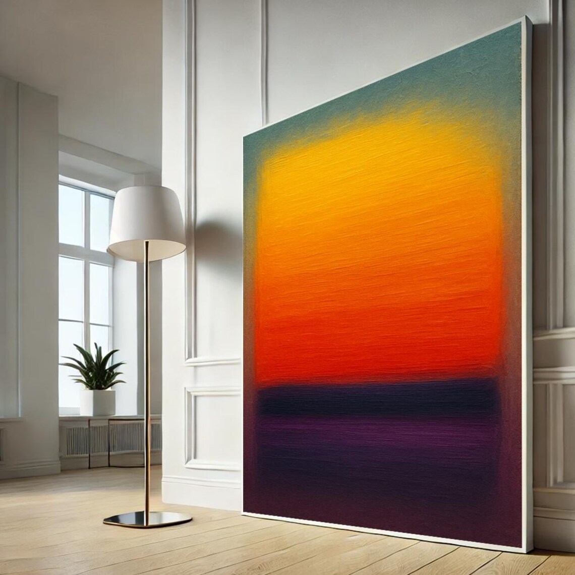 Abstract Sunset Colorfield Painting Orange Teal Gradient Wall Art