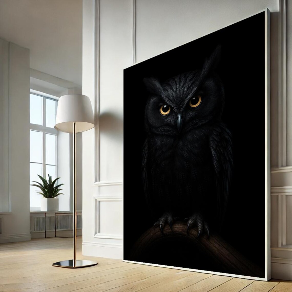 Black Owl Golden Eyes Dark Surreal Wildlife Nocturnal Bird Wall Art