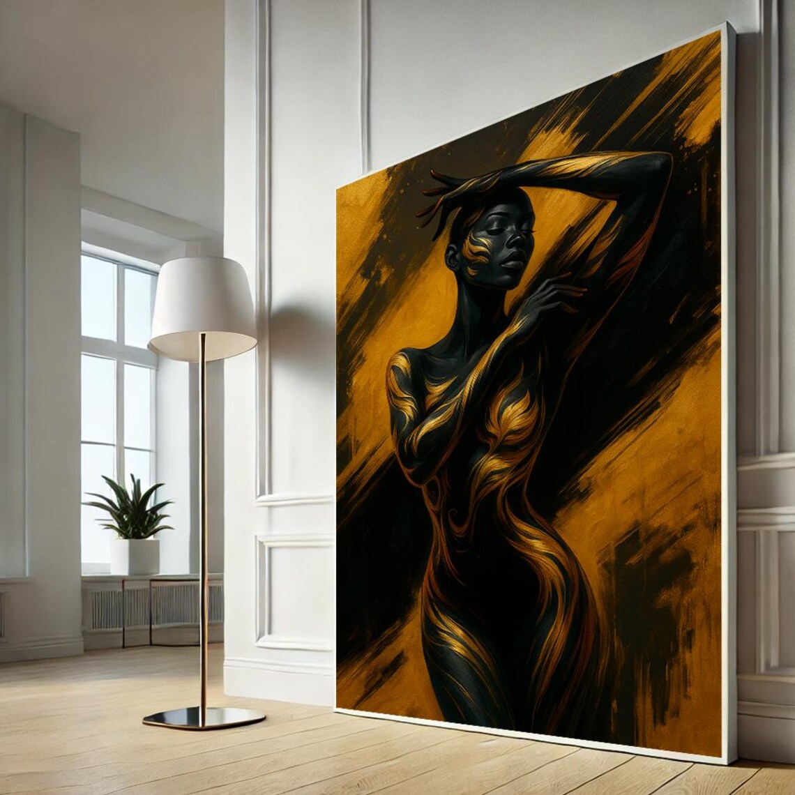 Majestic Black and Gold Abstract Woman Figurative Painting Wall Art