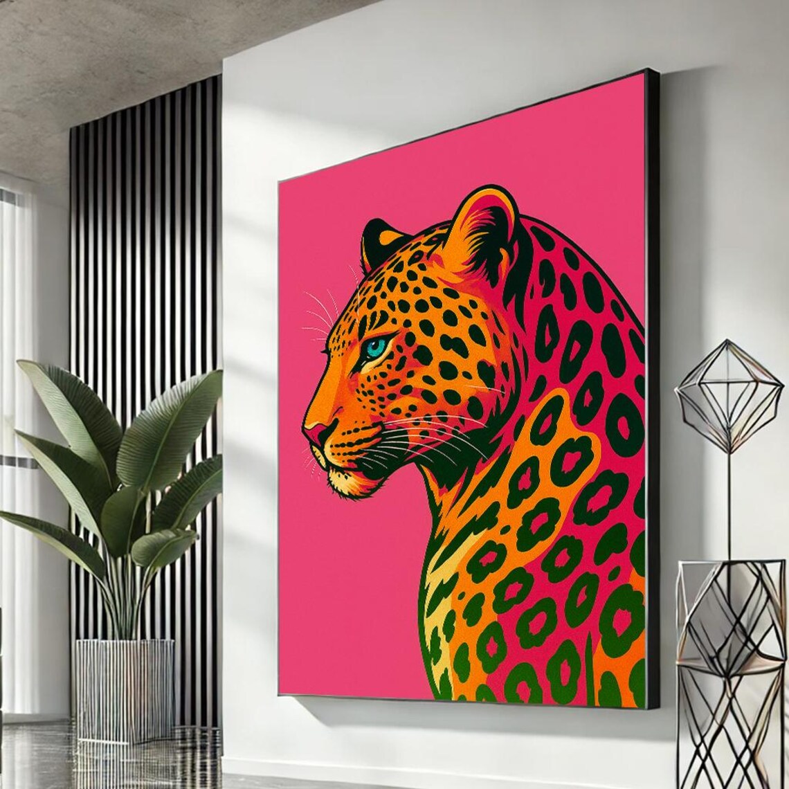 Pop Art Leopard Hot Pink Background Bold Wild Animal Art Poster