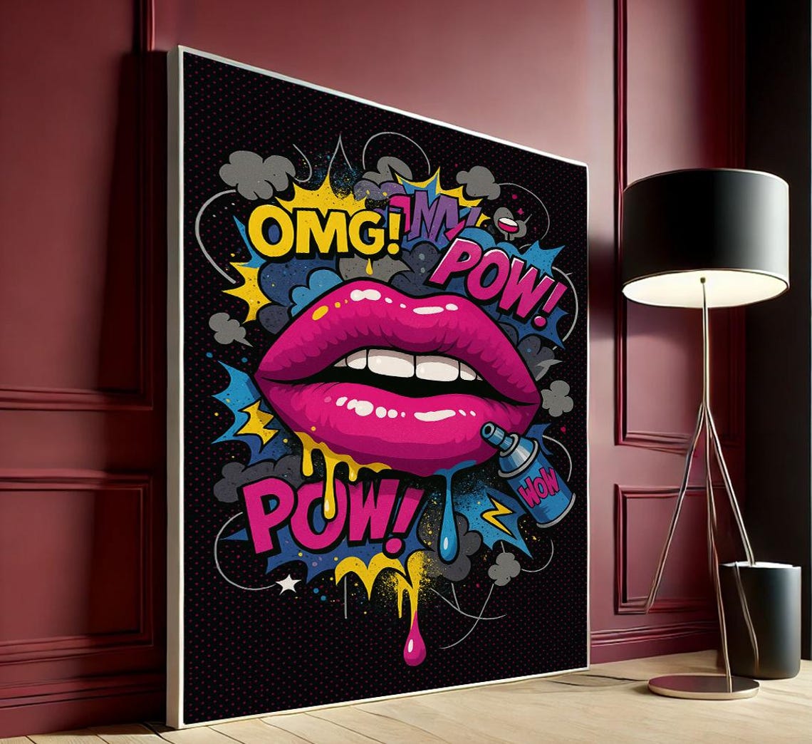 Pop Art Lips Comic Style Modern Street Graffiti Wall Decor Print