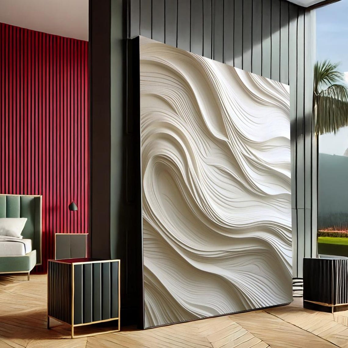 Calming Wave Modern Abstract Canvas Wall Art Print Creamy Beige Bedroom Decor Ready To Hang