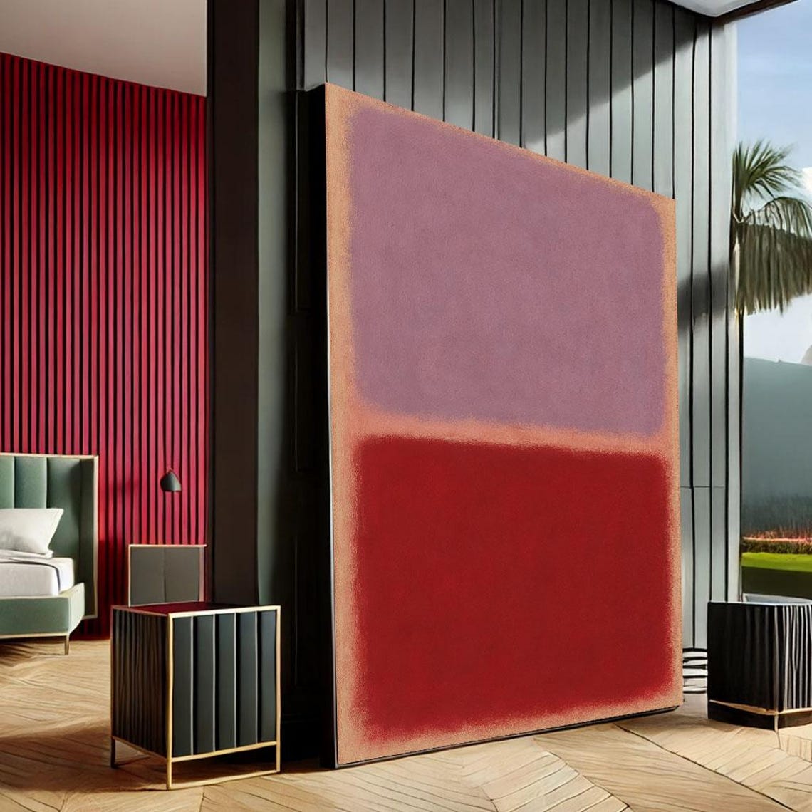 Soft Mauve Cherry Red Two Tone Color Field Bold Abstract Poster