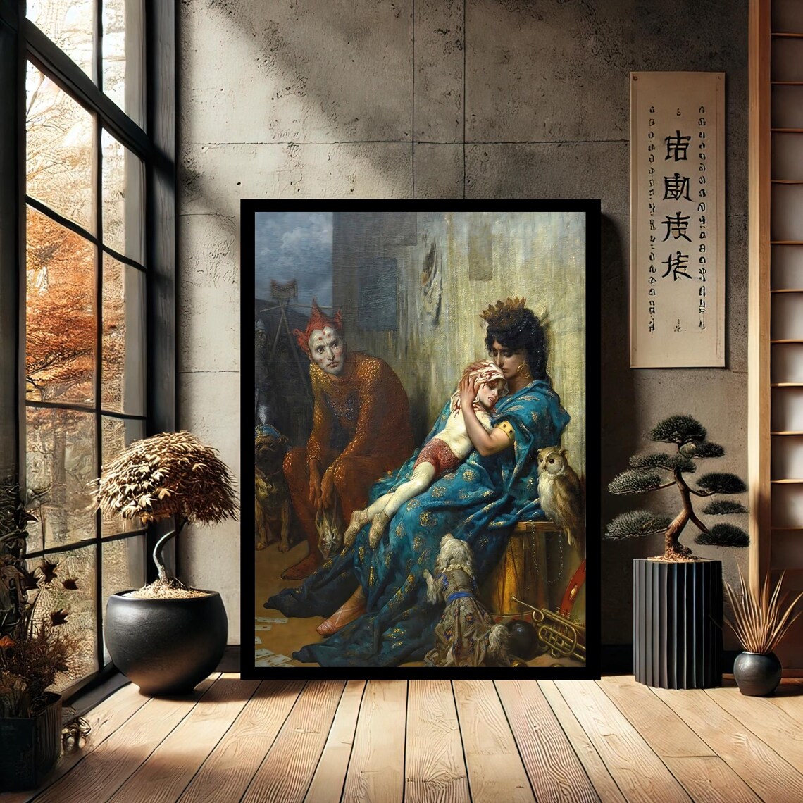 Dark Romantic Classical Jester Mother Child Oil Painting Art Poster