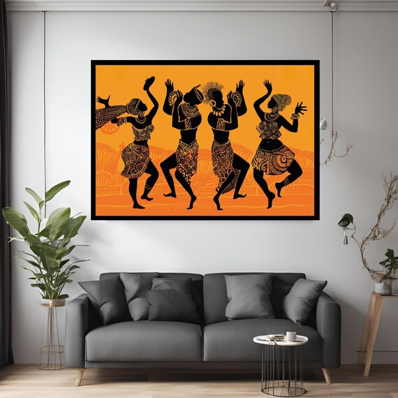 Modern African Colorful And Abstract Dancing People Canvas Wall Art Print Painting