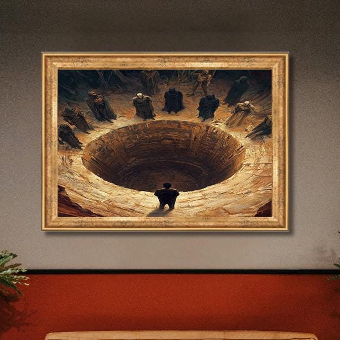 Circle of Figures Around a Giant Abyss Surreal Mystery Poster - Image 3