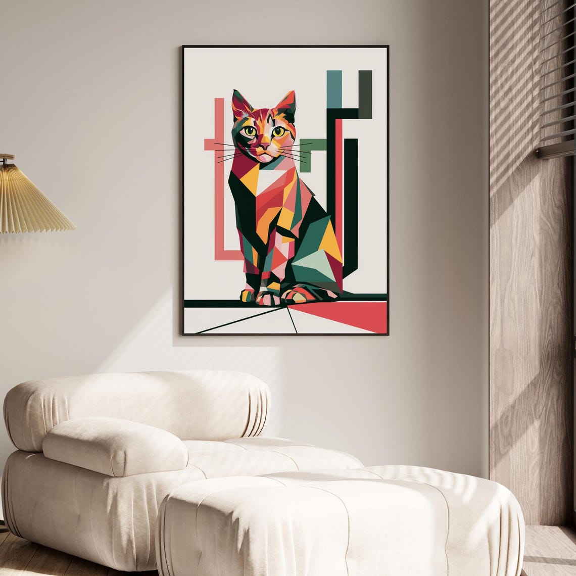 Modern Geometric Cat Wall Art Minimalist Animal Design Cat Illustration Abstract Geometric Shapes Decor - Image 4